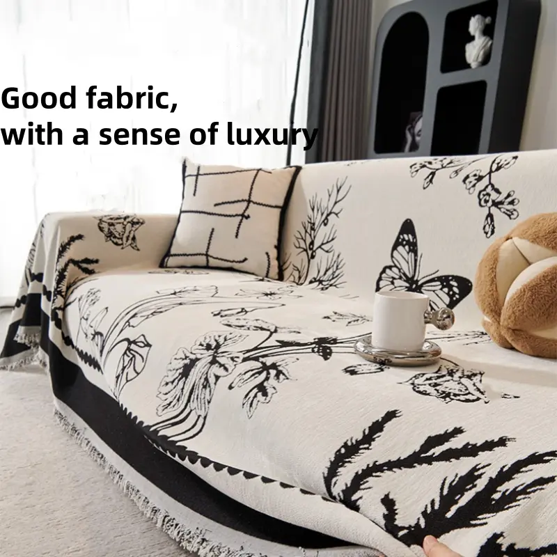 French butterfly chenille sofa towel, all season universal sofa cover cloth, fully wrapped sofa cover, anti slip