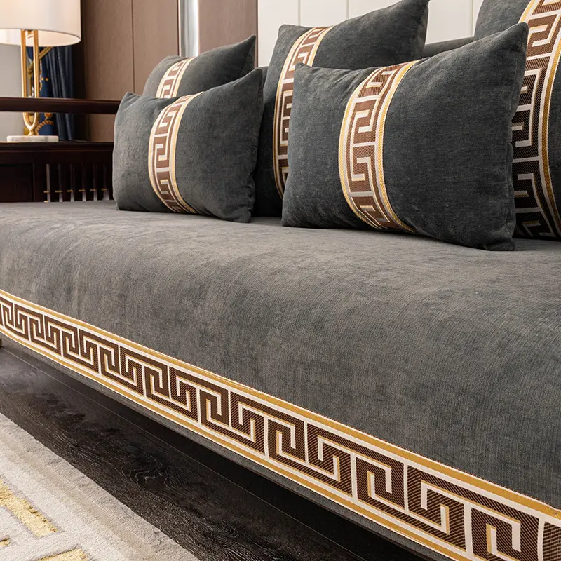 Deluxe Snowflake Sofa Cover Slipcover,Chinese Anti-slip High-end Solid Wood sofa cushion, Armrest and Backrest Cloth All Seasons