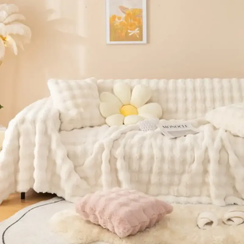 Luxury  Imitation Rabbit Plush Sofa Towel Winter Warm Fluffy Throw Blanket Super Soft Smooth Thicken Velvet Sofa Cover