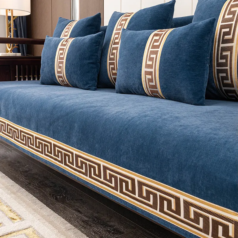 Deluxe Snowflake Sofa Cover Slipcover,Chinese Anti-slip High-end Solid Wood sofa cushion, Armrest and Backrest Cloth All Seasons