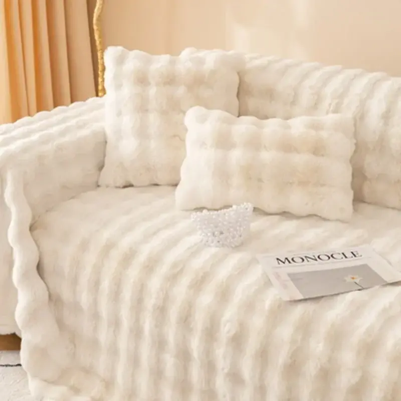 Luxury  Imitation Rabbit Plush Sofa Towel Winter Warm Fluffy Throw Blanket Super Soft Smooth Thicken Velvet Sofa Cover