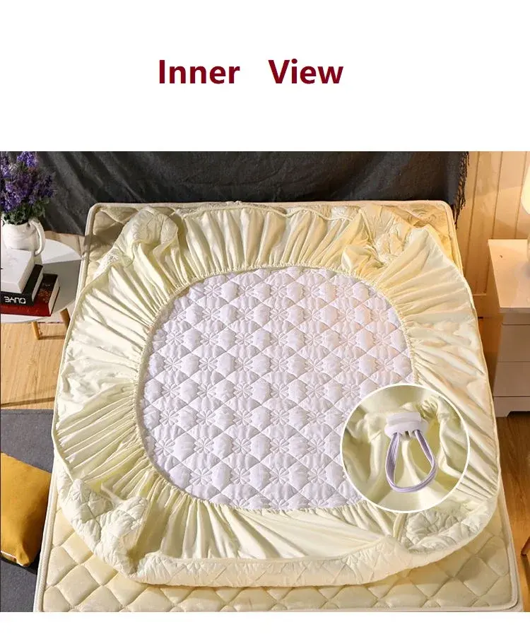 Quilted Bed Fitted Sheet, Thicken Mattress Cover with Air-Permeable Bed Pad, King/Queen Size Anti-Bacteria Mattress Topper