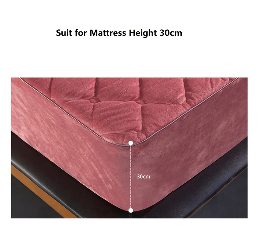 Coral FleeceThicken Quilted Mattress Cover Short Plush Quilted  Bed Fitted Sheet Queen Double Bed Cover Not Including Pillowcase