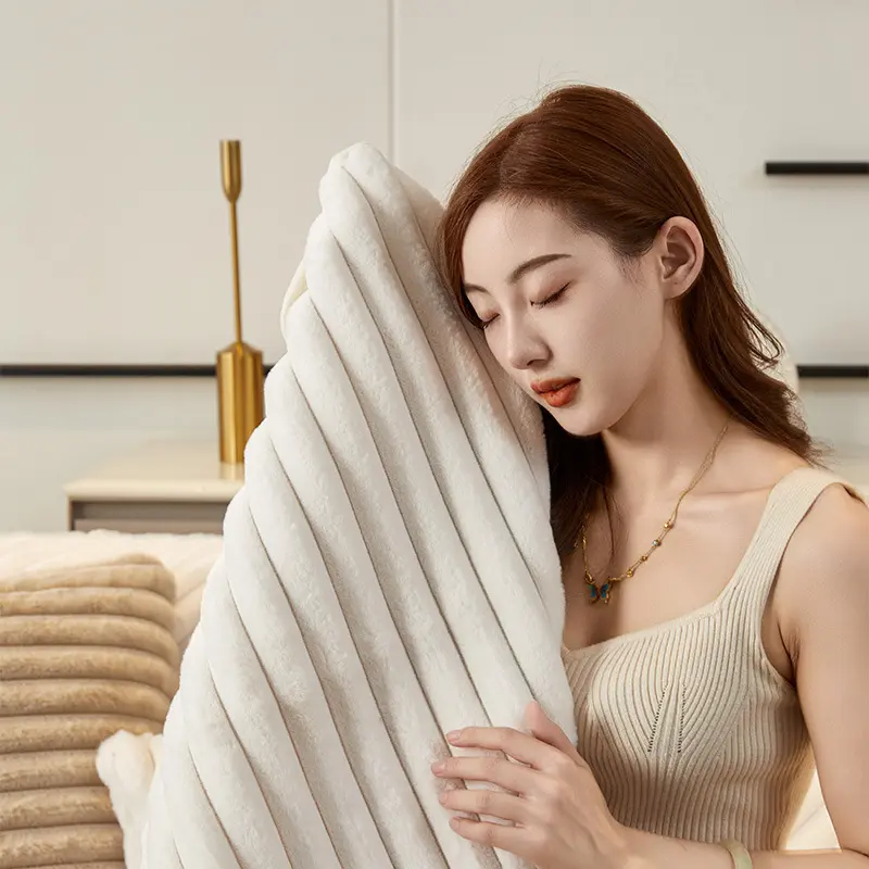 Soft Rabbit Plush Quilted Sofa Towel Winter Warm Thick Plush Couch Cover L-shaped Sectional Anti-slip Sofa Cover