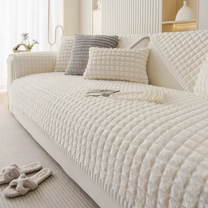 Luxurious Plush Non-slip Sofa Cover with Full Coverage and Cushion, Sofa Towel Set for Home