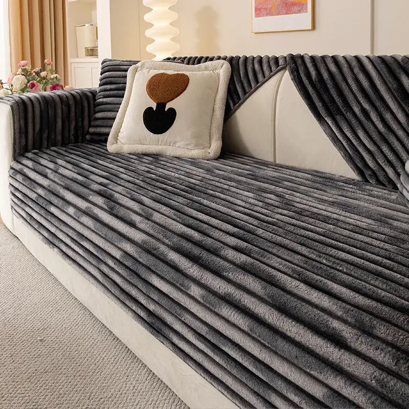 Luxury Winter Warm Flannel Sofa Towel Soft Velvet Sectional L-shaped Sofa Cover for Living Room Anti-slip Couch Cover