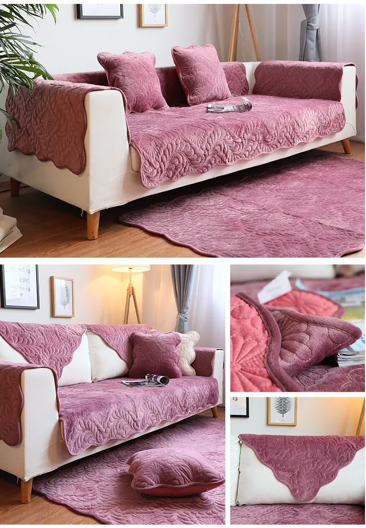 Short Plush Sofa Towel Winter European-style Brief Sofa Cover Solid Color Non-slip Couch Cover Universal for Living Room