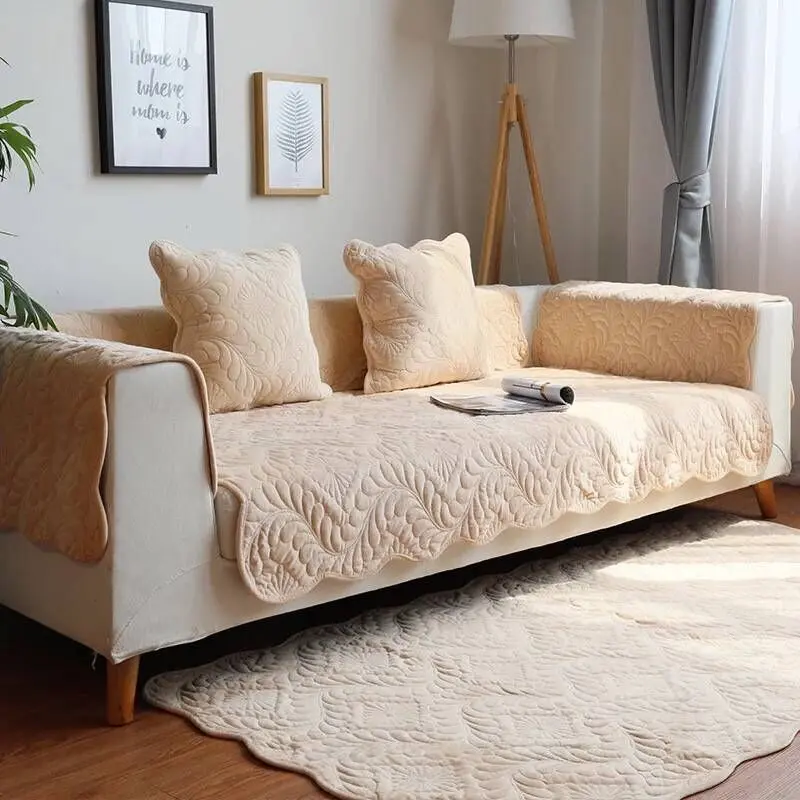 Short Plush Sofa Towel Winter European-style Brief Sofa Cover Solid Color Non-slip Couch Cover Universal for Living Room