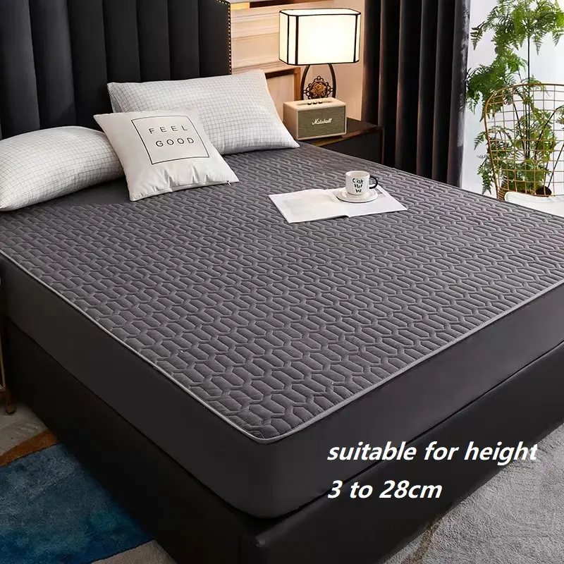 Waterproof Thicken Mattress Cover Solid Color Soft Skin-friendly Quilted Bed Cover Customized Size Fitted Sheet No Pillowcase