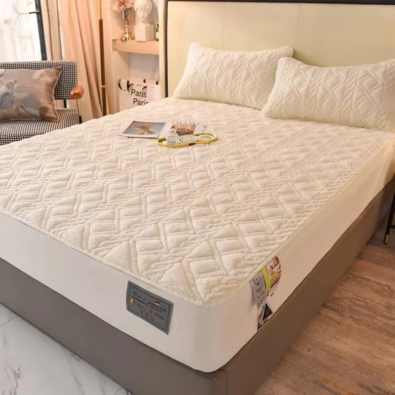 Super Soft Lamb Velvet Bed Fitted Sheet King Queen Size Quick Warm Thick Plush Quilted Mattress Cover Not Included Pillowcase