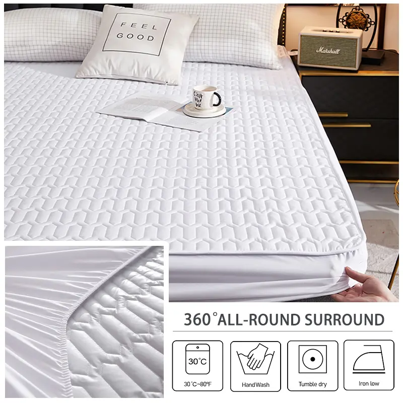 Waterproof Thicken Mattress Cover Solid Color Soft Skin-friendly Quilted Bed Cover Customized Size Fitted Sheet No Pillowcase