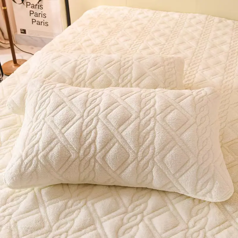 Super Soft Lamb Velvet Bed Fitted Sheet King Queen Size Quick Warm Thick Plush Quilted Mattress Cover Not Included Pillowcase