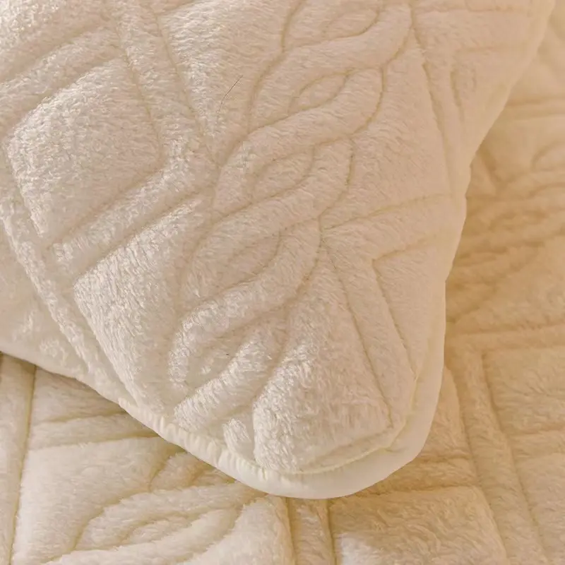 Super Soft Lamb Velvet Bed Fitted Sheet King Queen Size Quick Warm Thick Plush Quilted Mattress Cover Not Included Pillowcase