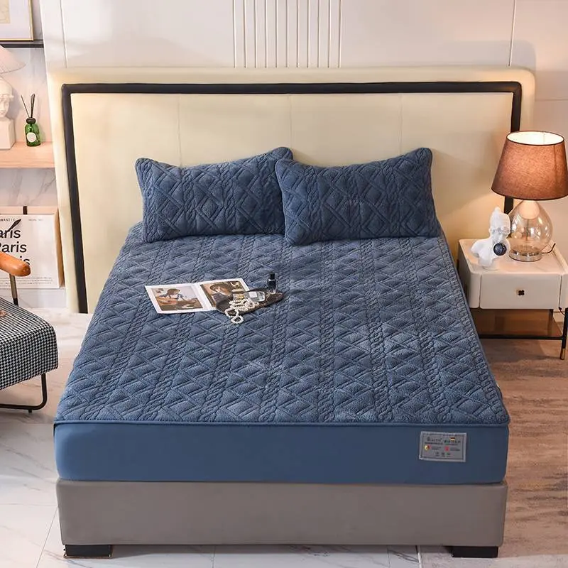 Super Soft Lamb Velvet Bed Fitted Sheet King Queen Size Quick Warm Thick Plush Quilted Mattress Cover Not Included Pillowcase