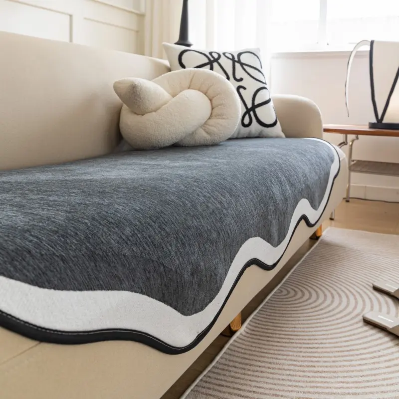Solid Color Chenille Anti-cat Scratch Sofa Cover Non-slip Universal Sofa Towel Floor Mat Pet Dog Kids Mat Protector Mat