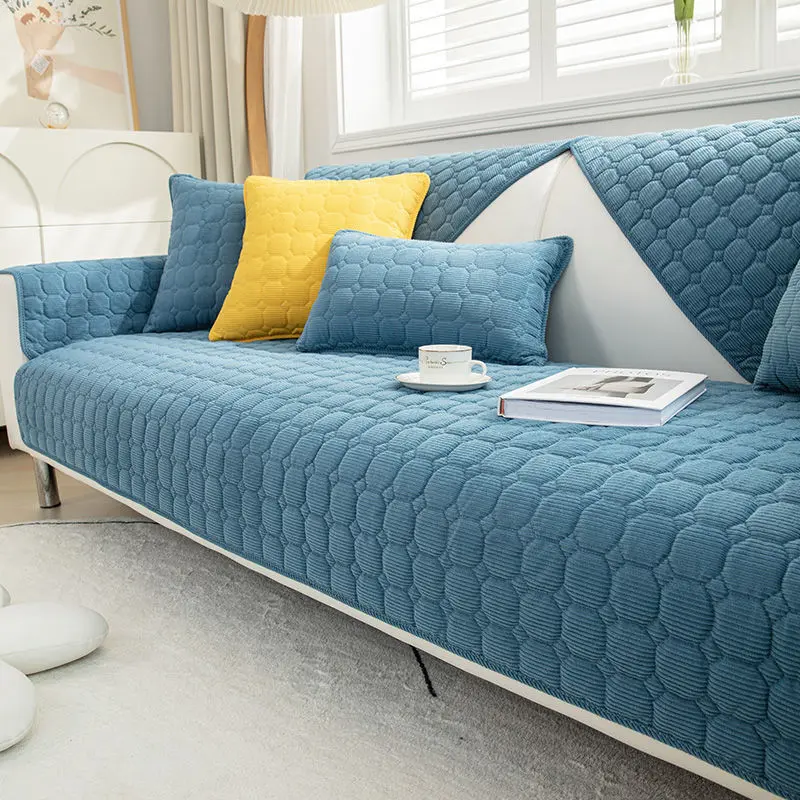 European Super Soft Plush Sofa Towel Cover Solid Color Thicken Quilted Sofa Cover Non-slip Couch Cover for Living Room Decor