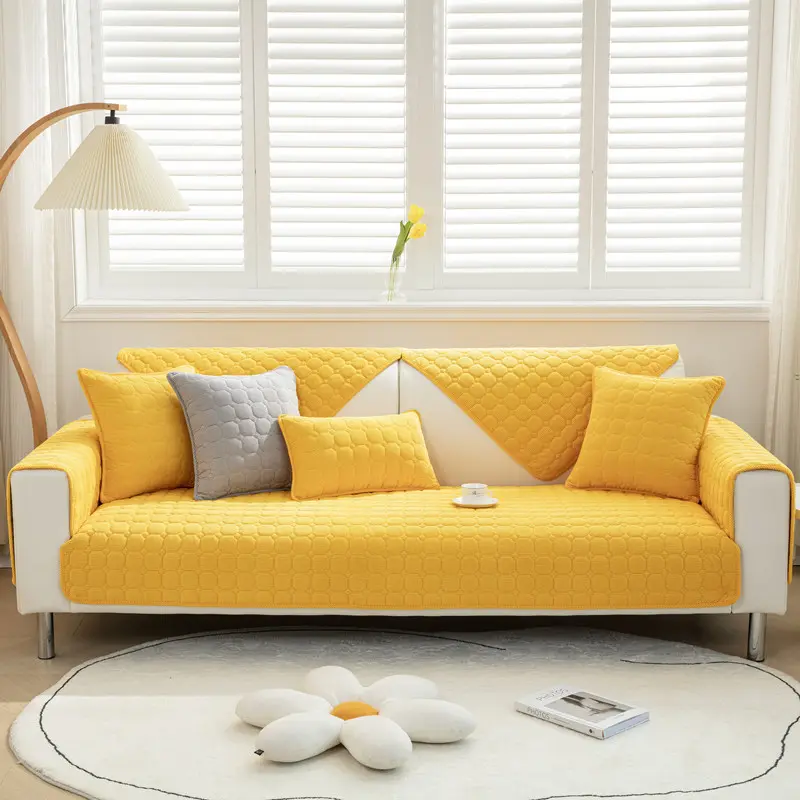 European Super Soft Plush Sofa Towel Cover Solid Color Thicken Quilted Sofa Cover Non-slip Couch Cover for Living Room Decor