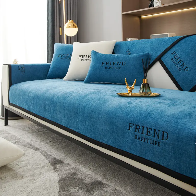 Four Seasons Universal Sofa Cover Embroidery Chenille Sofa Towel Non-slip Couch Cover Corner Seat Pad Home Protection Covers