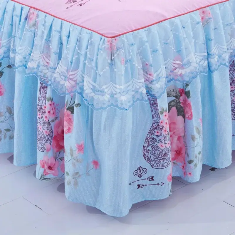 3pcs Set New Sanding Lace Bedspread Fashion Queen Bed Skirt Thickened Two-Layer Single Double Bed Dust Ruffle  Bed Cover