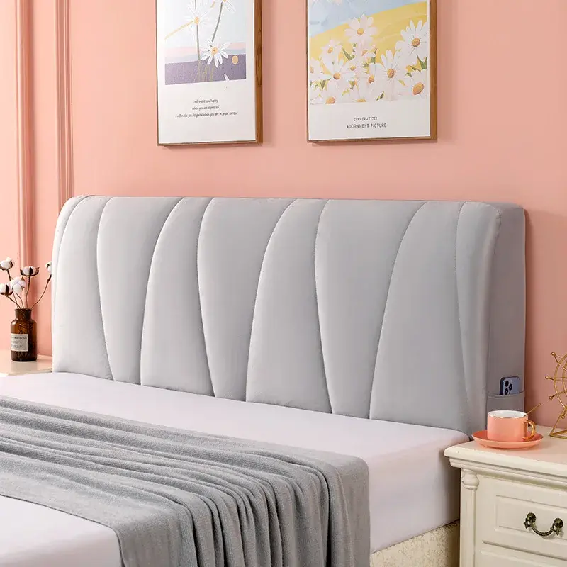 Thicken Velvet Plush Quilted Headboard Cover Soft Skin-friendly Elastic Bed Head Cover Dustproof Headboard Protector Cover