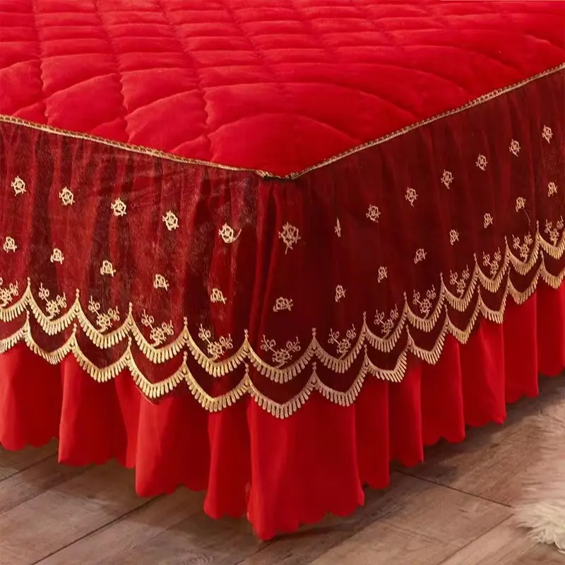 Luxury Super Soft Thick Flannel Quilted Bedspread Winter Quick Warm Velvet Bed Skirt Anti-slip Bed Cover Not Included Pillowcase