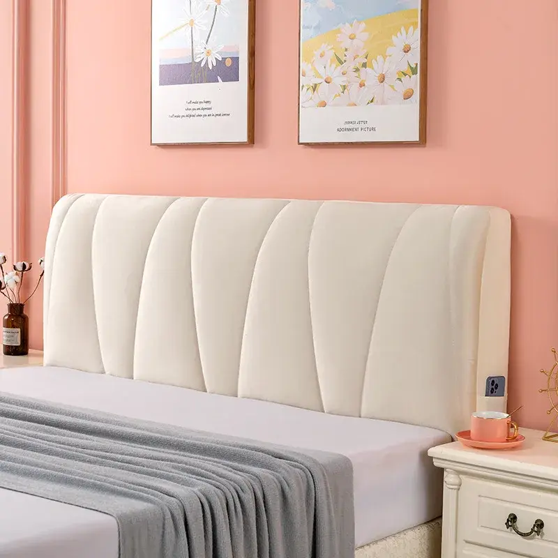 Thicken Velvet Plush Quilted Headboard Cover Soft Skin-friendly Elastic Bed Head Cover Dustproof Headboard Protector Cover