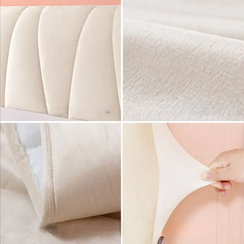 Thicken Velvet Plush Quilted Headboard Cover Soft Skin-friendly Elastic Bed Head Cover Dustproof Headboard Protector Cover