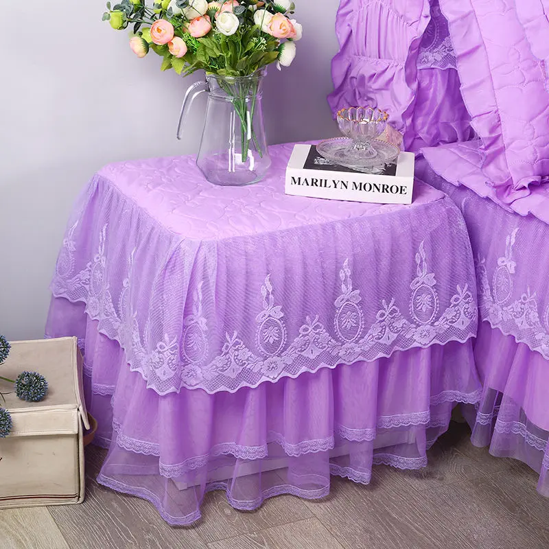 Romantic Lace Bedside Cabinet Table Cover Quilted Dust Cover Bedroom Bedside Table Skirt Cotton Padding Tablecloth