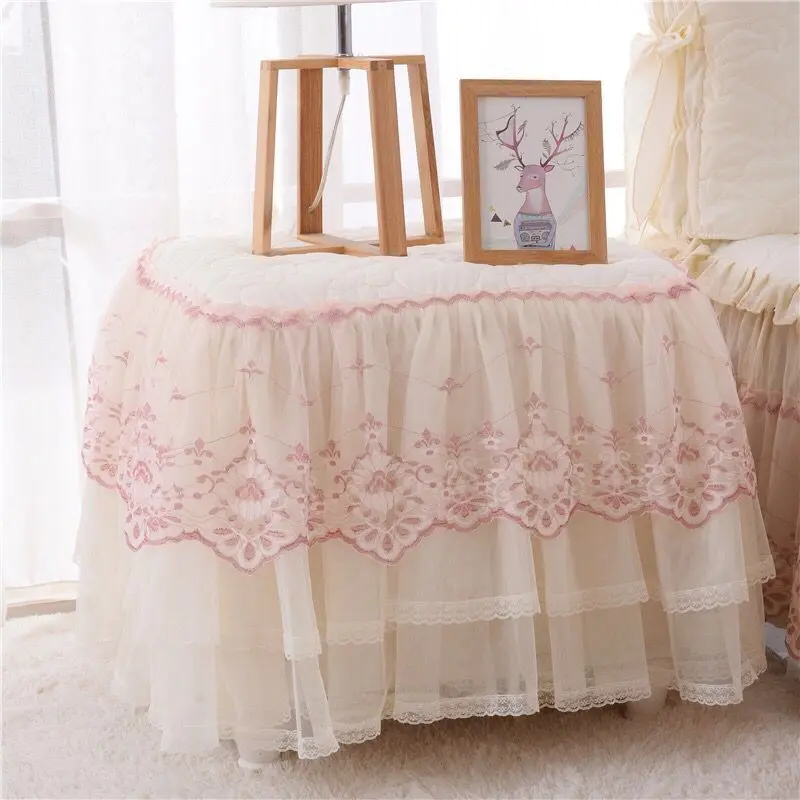 Romantic Lace Bedside Cabinet Table Cover Quilted Dust Cover Bedroom Bedside Table Skirt Cotton Padding Tablecloth