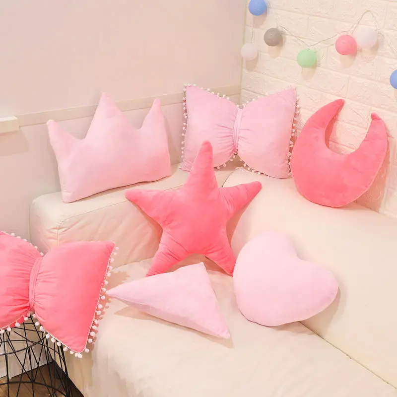 Stars Moon Shape Cushion Girls' Pink Cute Sleep Pillow Office Cushion  Bedside Pillow Decor Home