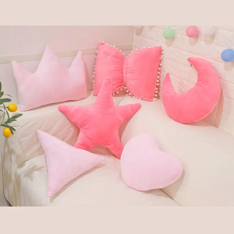 Stars Moon Shape Cushion Girls' Pink Cute Sleep Pillow Office Cushion  Bedside Pillow Decor Home