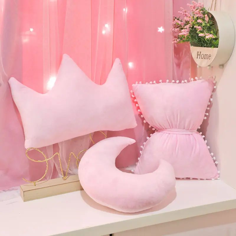 Stars Moon Shape Cushion Girls' Pink Cute Sleep Pillow Office Cushion  Bedside Pillow Decor Home