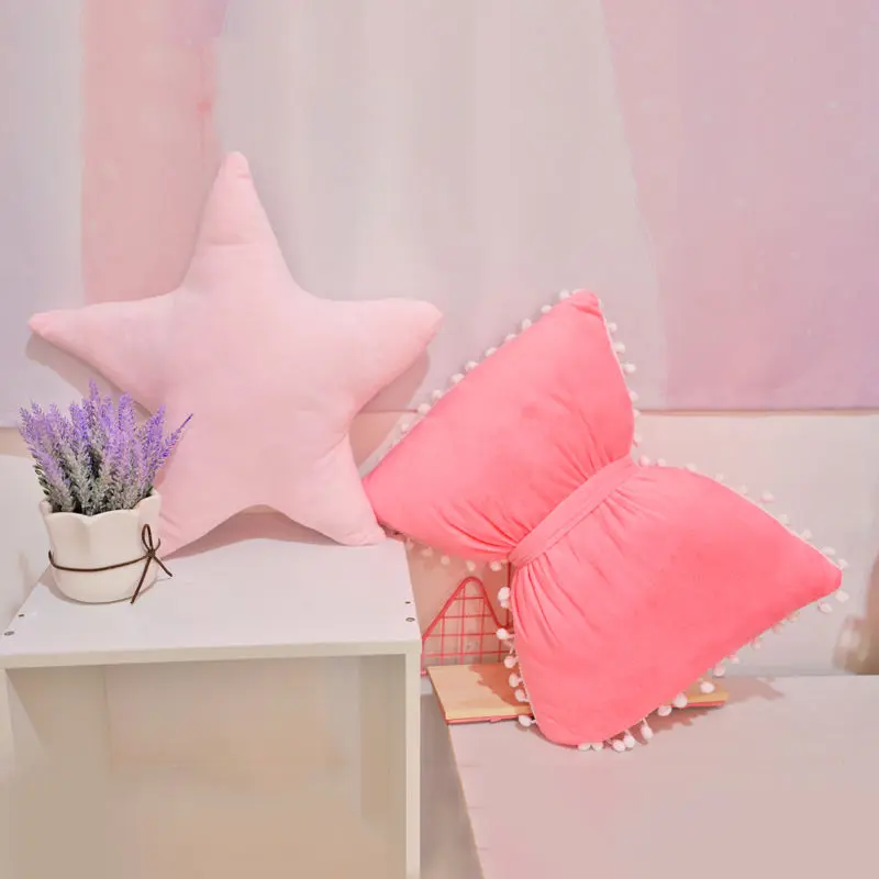 Stars Moon Shape Cushion Girls' Pink Cute Sleep Pillow Office Cushion  Bedside Pillow Decor Home