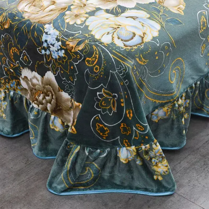 4pcs Set Winter Warm Thicken Short Plush Bedding Set Printing Flannel Duvet Cover Flat Sheet Pillowcase King Queen Bedding Set