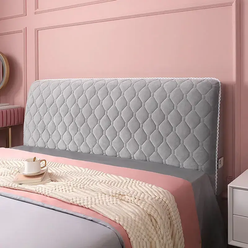 Soft Thicken Velvet Quilted Headboard Cover Solid Color All-inclusive Universal Bed Head Cover Luxury Bed Back Protector Cover