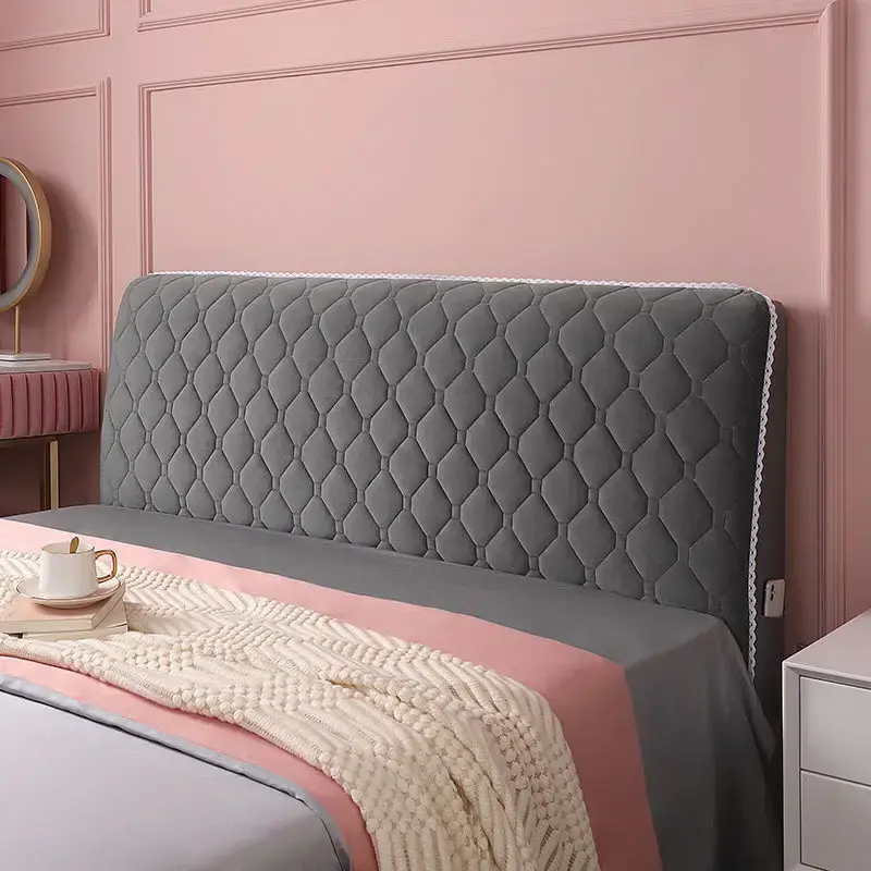 Soft Thicken Velvet Quilted Headboard Cover Solid Color All-inclusive Universal Bed Head Cover Luxury Bed Back Protector Cover