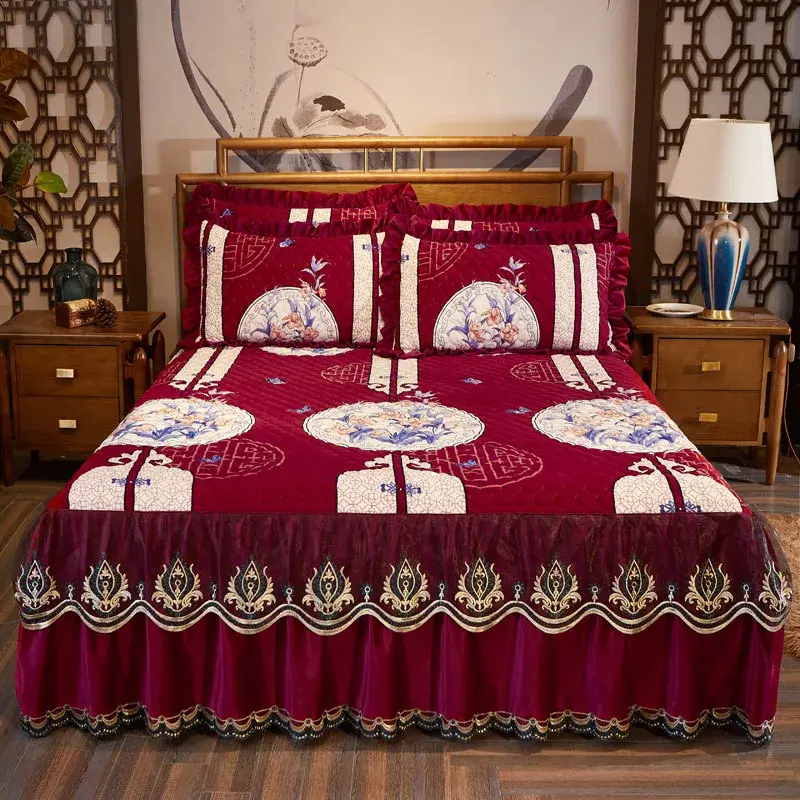 High Grade Luxury Soft Bed Skirt Winter Plush Thick Quilted Bed Cover Skirt King Queen Pad Bedspread Not Including Pillowcase