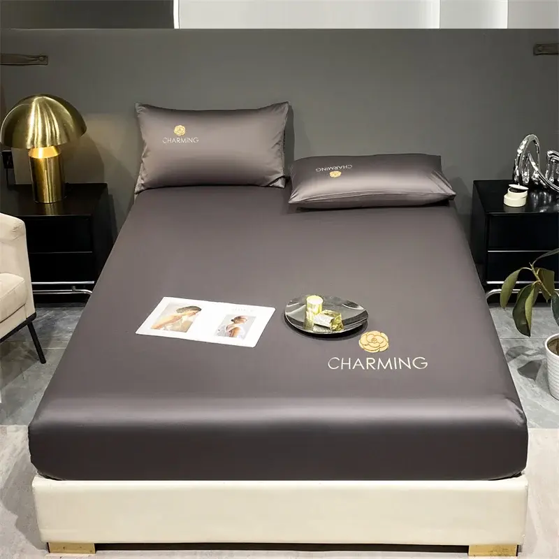 2/3pcs set Summer Breathable Cool Anti-slip Mattress Cover Antibacterial Cooling Embroidery Bed Fitted Sheet with Pillowcase