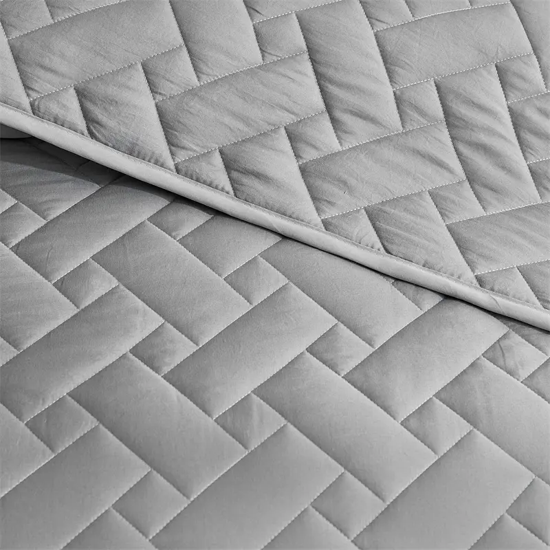 3pcs Quilted Bedspread Set Geometric Grid Pattern,Soft Polyester Thick Bed Cover wuth Pillowcase,Plain US Queen 264*230cm