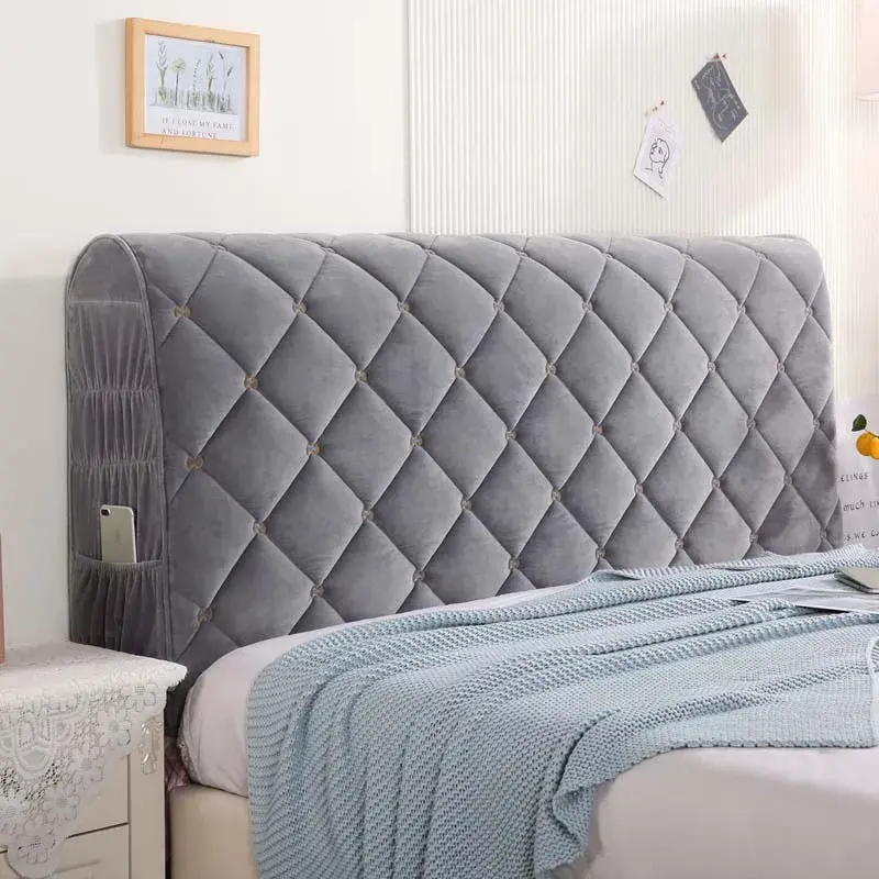 Fashion Luxury Embroidered Velvet Quilted Headboard Cover Solid Color Soft Fluffy Short Plush All-inclusive Bed Head Cover