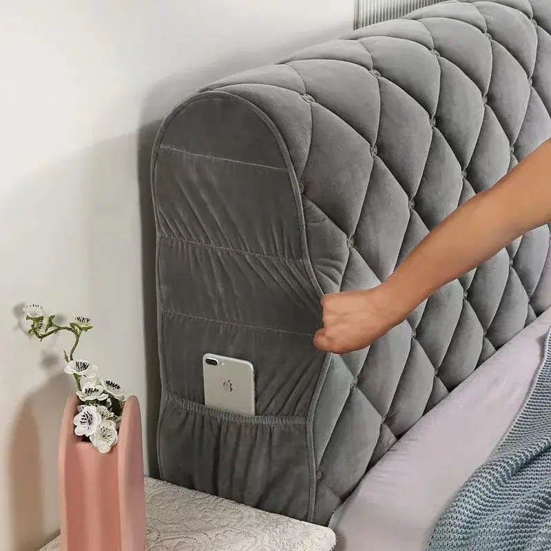 Fashion Luxury Embroidered Velvet Quilted Headboard Cover Solid Color Soft Fluffy Short Plush All-inclusive Bed Head Cover