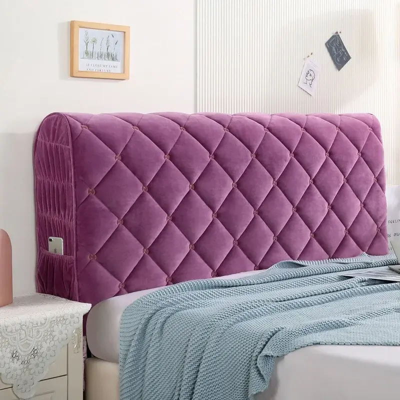 Fashion Luxury Embroidered Velvet Quilted Headboard Cover Solid Color Soft Fluffy Short Plush All-inclusive Bed Head Cover