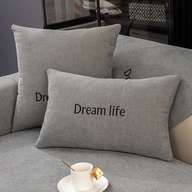 Solid Color Chenille Embroidery  Sofa Towel, Four Season Universal Anti-slip Sofa Cover,  Sectional L-shaped Couch Cover