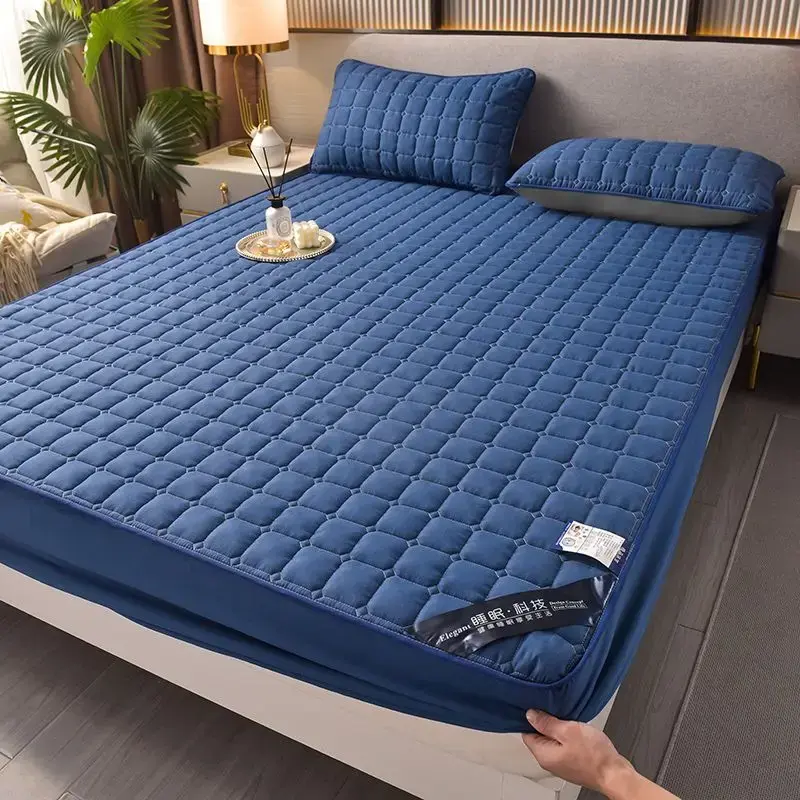 Soft Skin-friendly Quilted Mattress Cover Anti-mite Anti-bacterial Breathable Bed Fitted Sheet Bed Protector Cover No Pillowcase