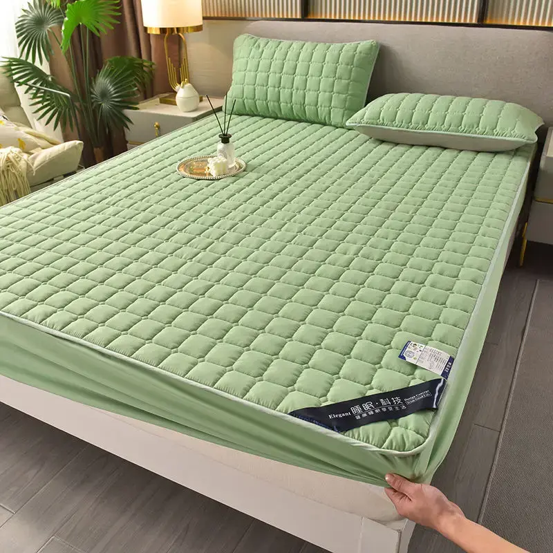 Soft Skin-friendly Quilted Mattress Cover Anti-mite Anti-bacterial Breathable Bed Fitted Sheet Bed Protector Cover No Pillowcase