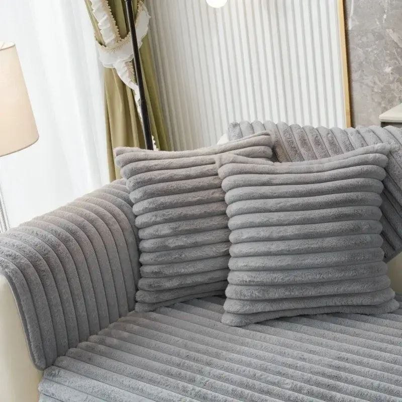 Super Soft Rabbit Plush Quilted Sofa Towel Winter Warm Thick Plush Couch Cover L-shaped Sectional Anti-slip Sofa Cover