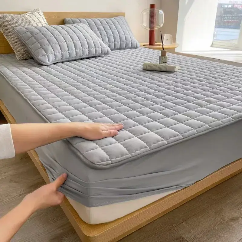 Waterproof Quilted Mattress Cover Solid Color Mattress Protector Cover for Bedroom Anti-bacterial Bed Cover no pillowcase