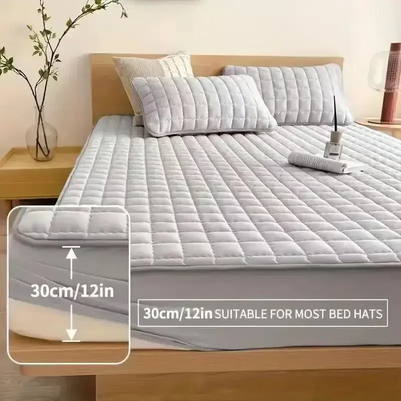 Waterproof Quilted Mattress Cover Solid Color Mattress Protector Cover for Bedroom Anti-bacterial Bed Cover no pillowcase