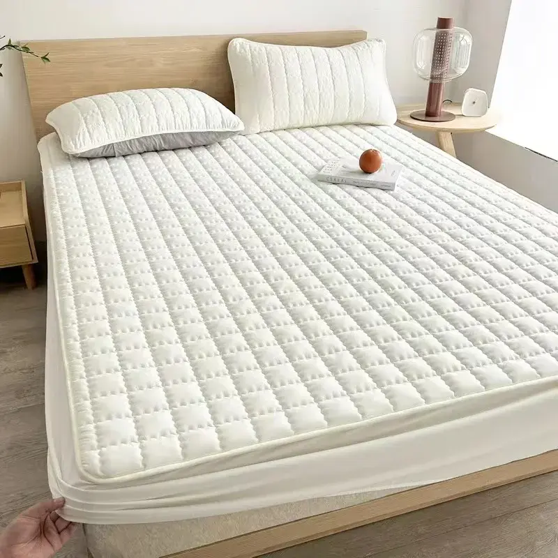 Waterproof Quilted Mattress Cover Solid Color Mattress Protector Cover for Bedroom Anti-bacterial Bed Cover no pillowcase