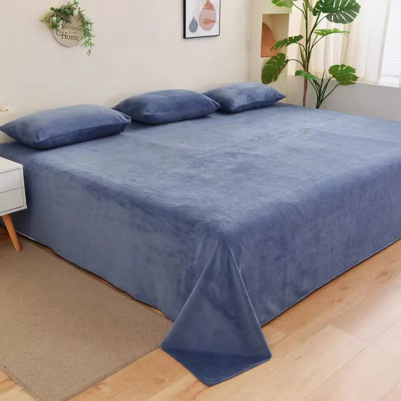 Winter Warm Thick Plush Velvet Flat Sheet Solid Color Large Size Soft  Flannel Bed Sheet 350x245cm Not Including Pillowcase